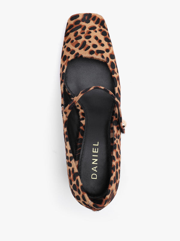 Daniel Sellasia Leopard Pony Hair Block Heel Mary Jane Court Shoes