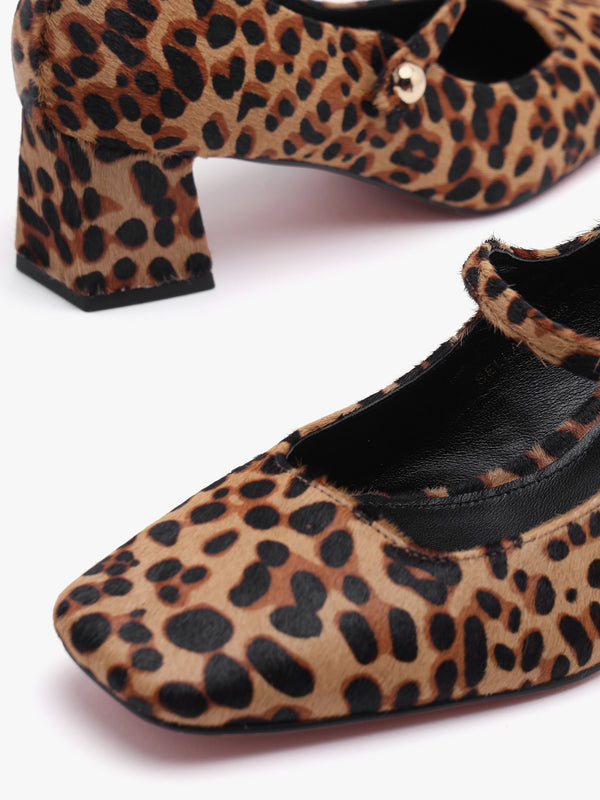 Daniel Sellasia Leopard Pony Hair Block Heel Mary Jane Court Shoes