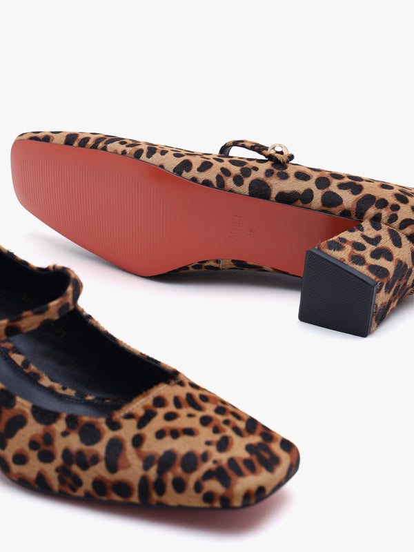 Daniel Sellasia Leopard Pony Hair Block Heel Mary Jane Court Shoes