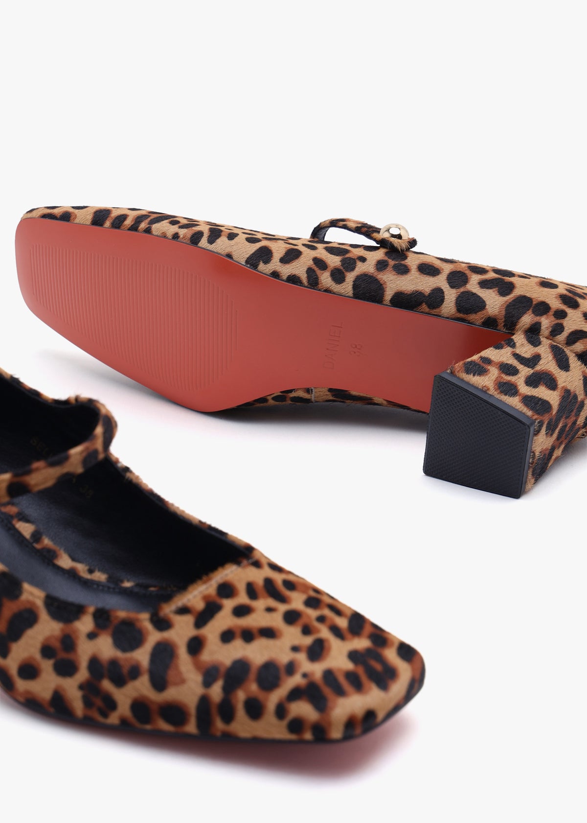 Daniel Sellasia Leopard Pony Hair Block Heel Mary Jane Court Shoes