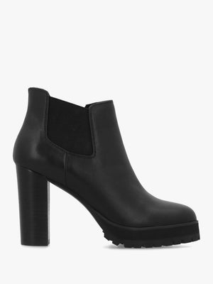 DANIEL Shlock Black Leather Low Cut Platform Block Heel Ankle Boots