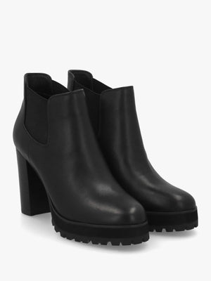 DANIEL Shlock Black Leather Low Cut Platform Block Heel Ankle Boots
