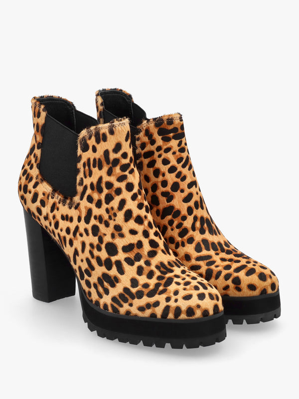 DANIEL Shlock Leopard Pony Hair Low Cut Platform Block Heel Ankle Boots