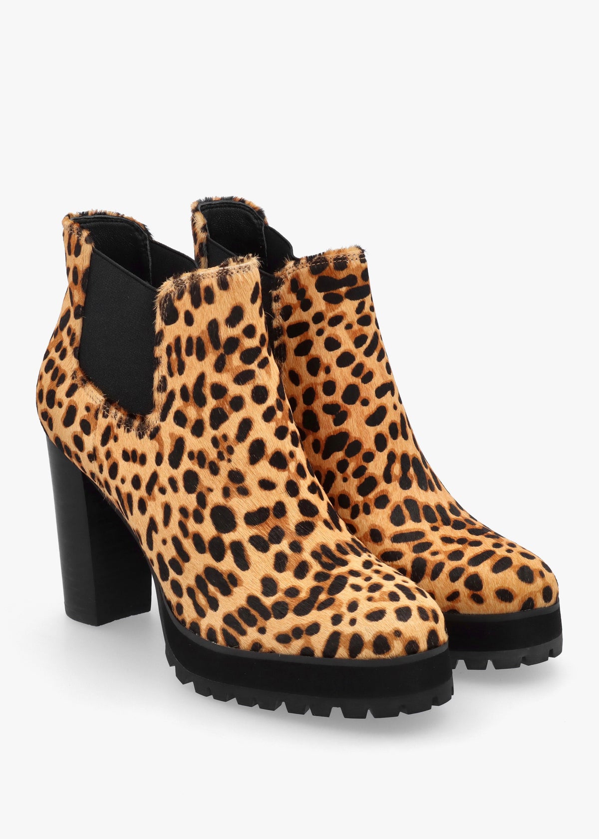 DANIEL Shlock Leopard Pony Hair Low Cut Platform Block Heel Ankle Boots