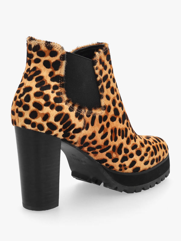 DANIEL Shlock Leopard Pony Hair Low Cut Platform Block Heel Ankle Boots