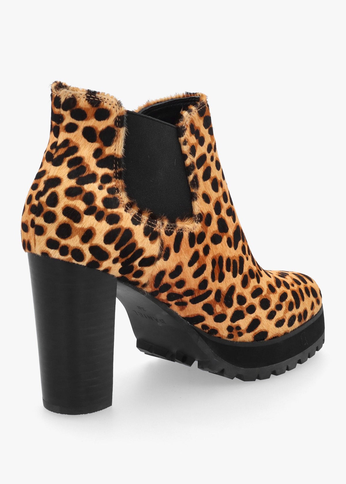 DANIEL Shlock Leopard Pony Hair Low Cut Platform Block Heel Ankle Boots