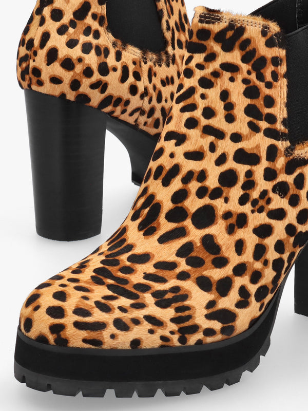 DANIEL Shlock Leopard Pony Hair Low Cut Platform Block Heel Ankle Boots