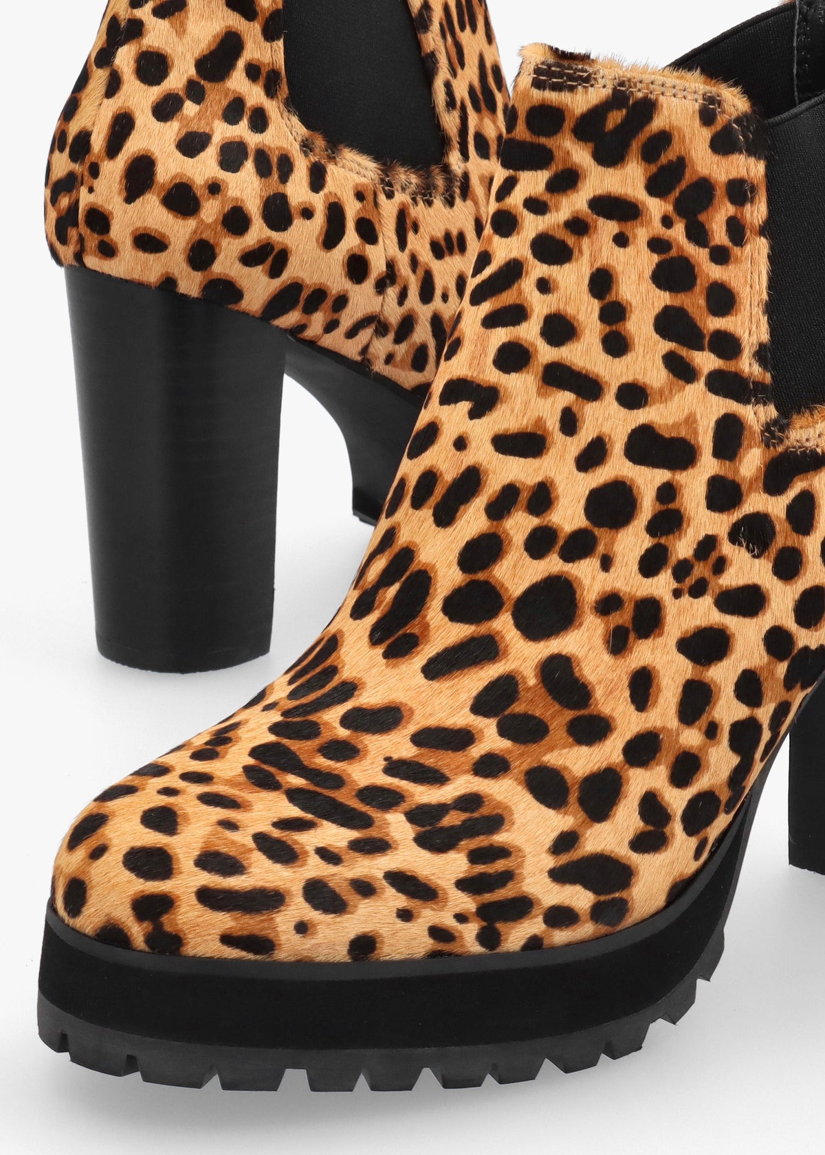 DANIEL Shlock Leopard Pony Hair Low Cut Platform Block Heel Ankle Boots