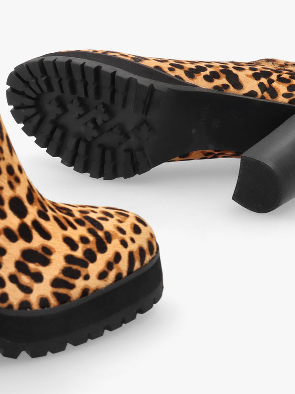 DANIEL Shlock Leopard Pony Hair Low Cut Platform Block Heel Ankle Boots