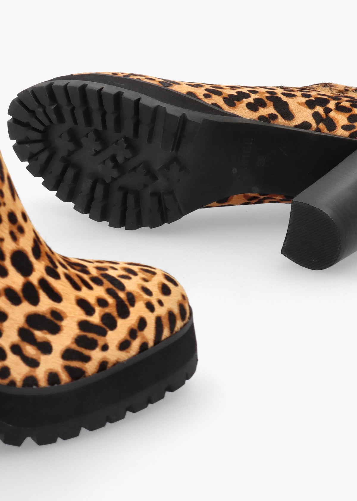 DANIEL Shlock Leopard Pony Hair Low Cut Platform Block Heel Ankle Boots