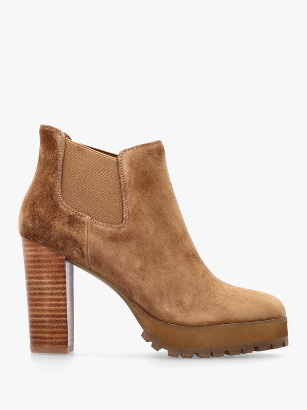 DANIEL Shlock Tan Suede Low Cut Platform Block Heel Ankle Boots