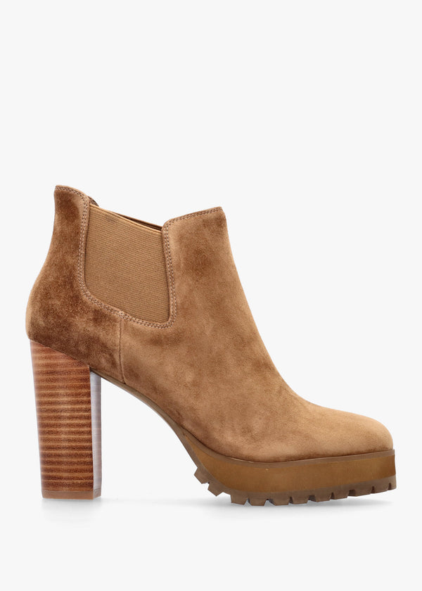 DANIEL Shlock Tan Suede Low Cut Platform Block Heel Ankle Boots