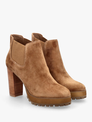 DANIEL Shlock Tan Suede Low Cut Platform Block Heel Ankle Boots