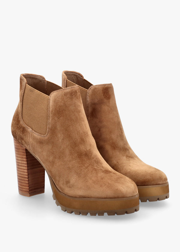 DANIEL Shlock Tan Suede Low Cut Platform Block Heel Ankle Boots