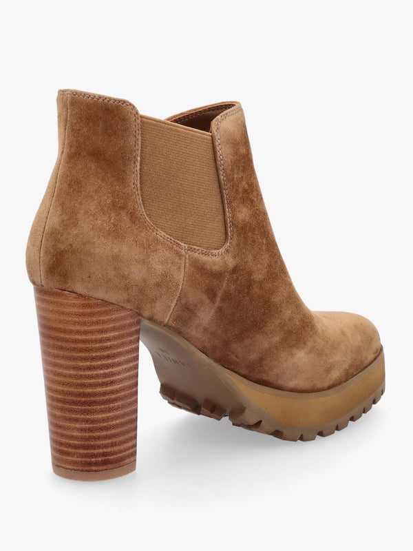 DANIEL Shlock Tan Suede Low Cut Platform Block Heel Ankle Boots
