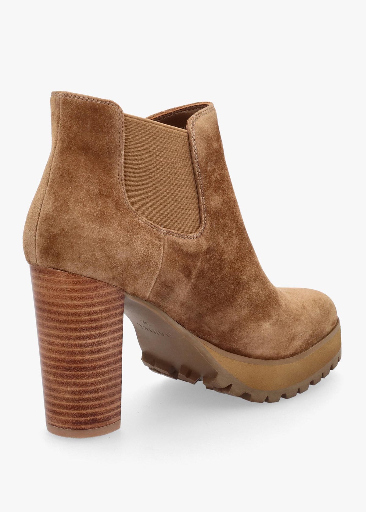 DANIEL Shlock Tan Suede Low Cut Platform Block Heel Ankle Boots