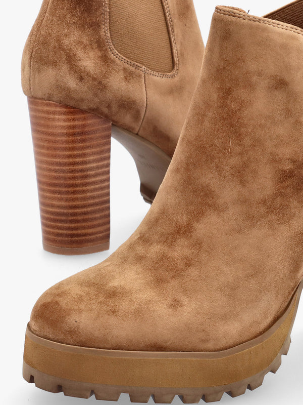 DANIEL Shlock Tan Suede Low Cut Platform Block Heel Ankle Boots