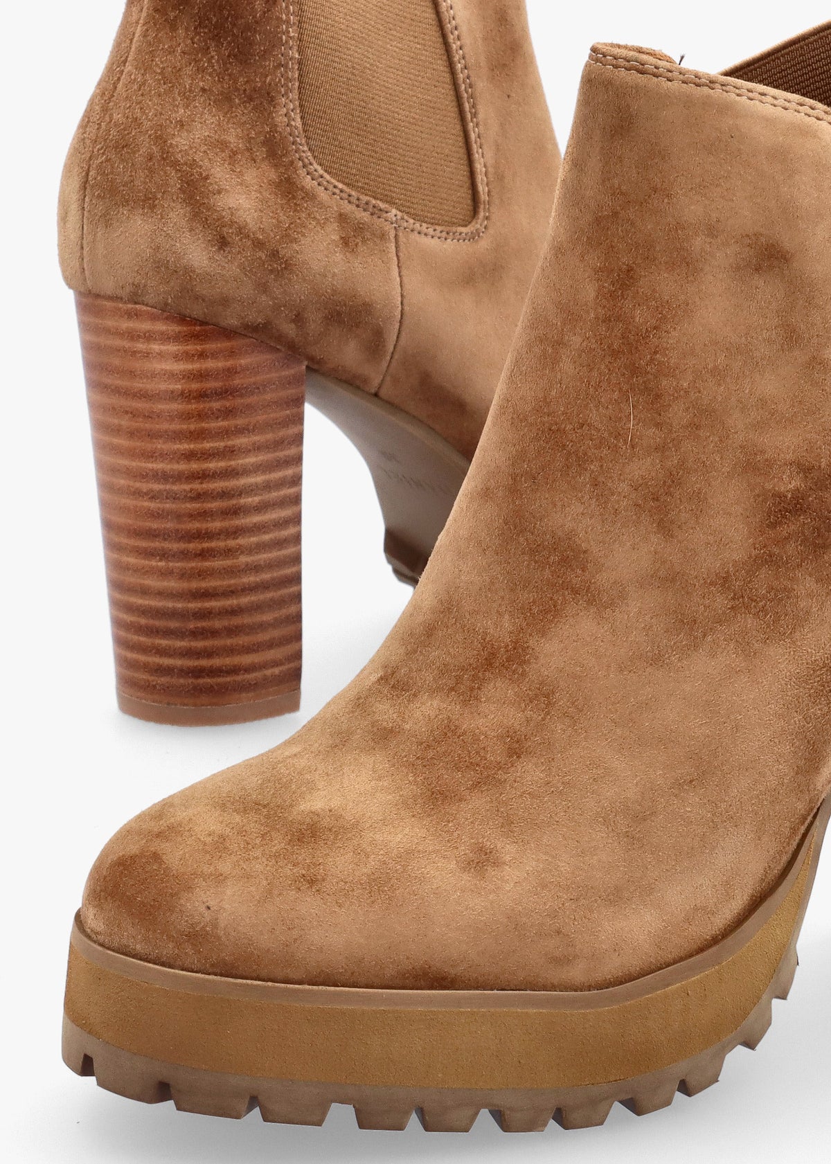 DANIEL Shlock Tan Suede Low Cut Platform Block Heel Ankle Boots