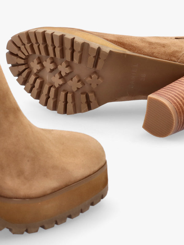 DANIEL Shlock Tan Suede Low Cut Platform Block Heel Ankle Boots