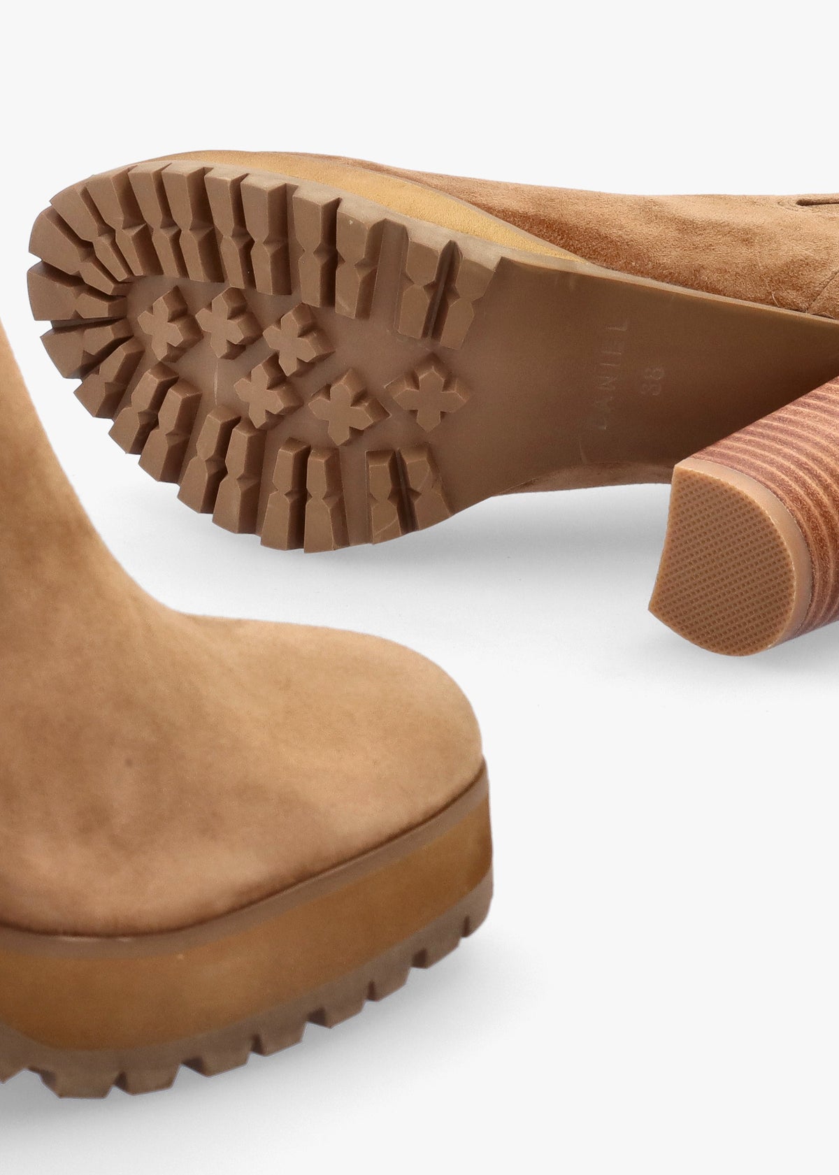 DANIEL Shlock Tan Suede Low Cut Platform Block Heel Ankle Boots