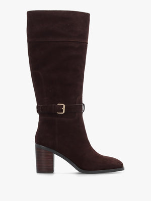 DANIEL Spartan Brown Suede Ankle Strap Block Heel Knee Boots