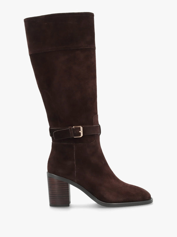 Spartan Brown Suede Ankle Strap Block Heel Knee Boots
