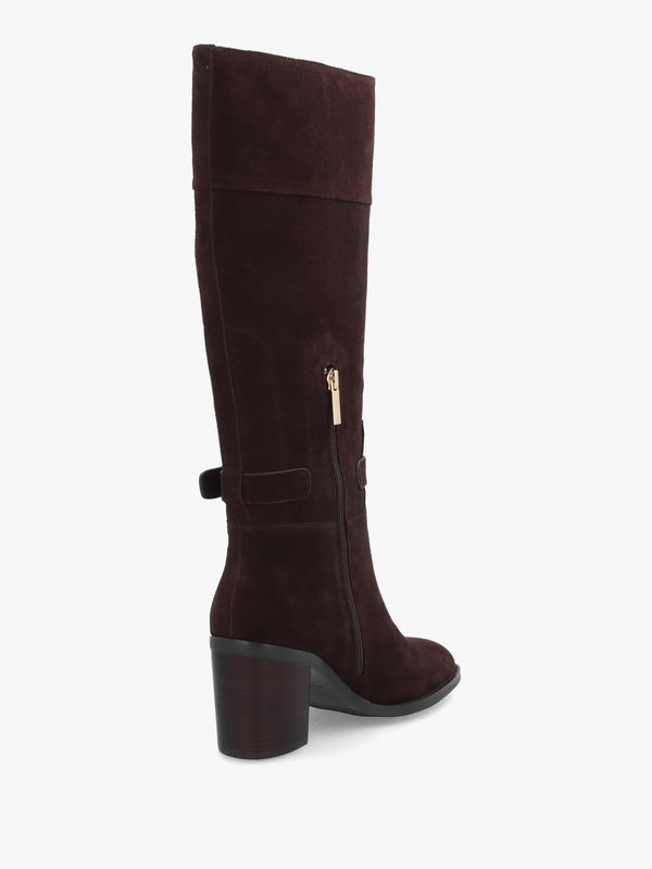 DANIEL Spartan Brown Suede Ankle Strap Block Heel Knee Boots