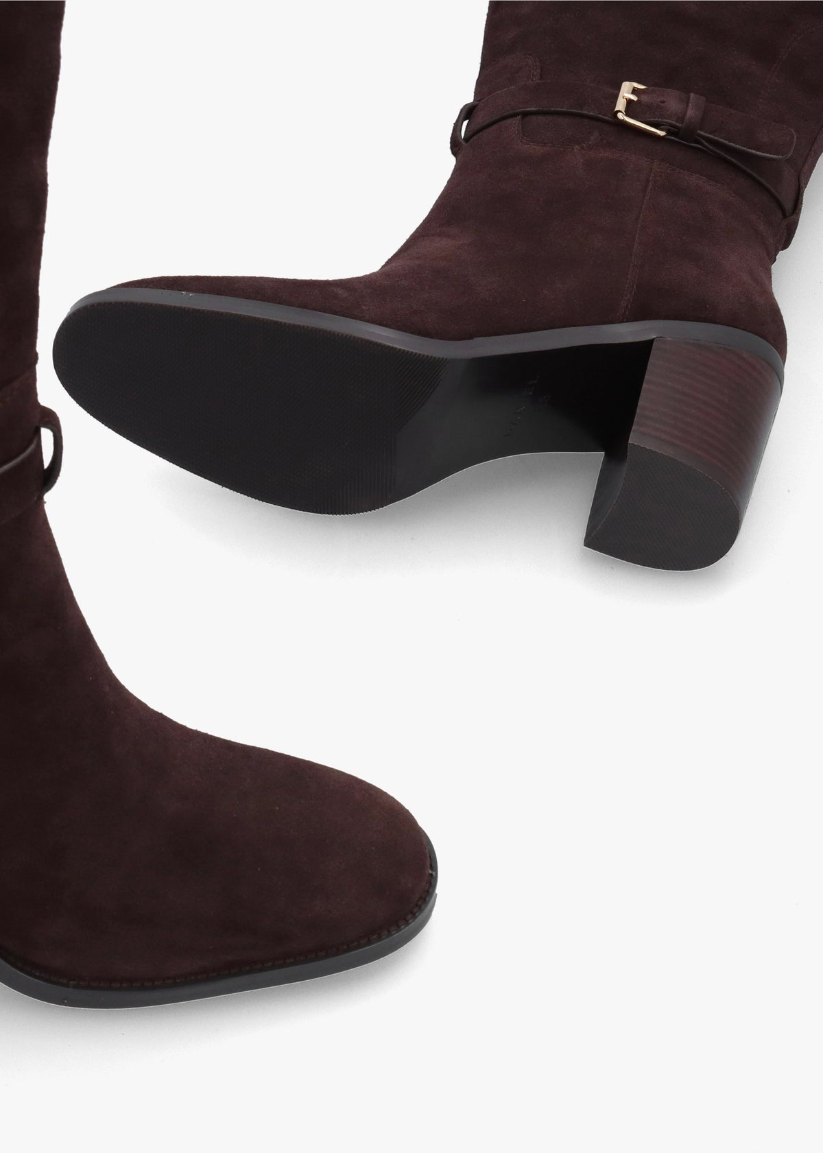 DANIEL Spartan Brown Suede Ankle Strap Block Heel Knee Boots