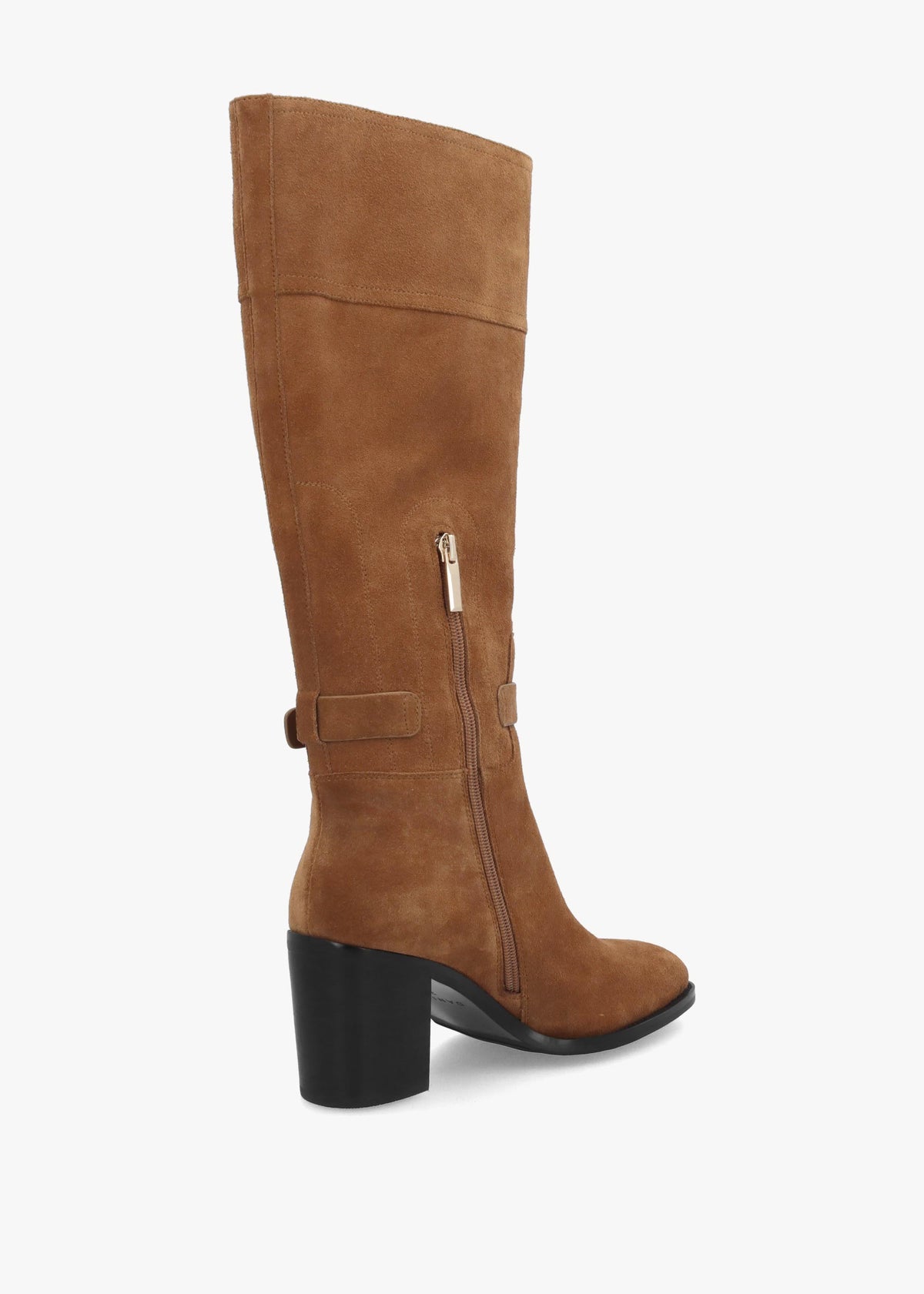 DANIEL Spartan Tan Suede Ankle Strap Block Heel Knee Boots