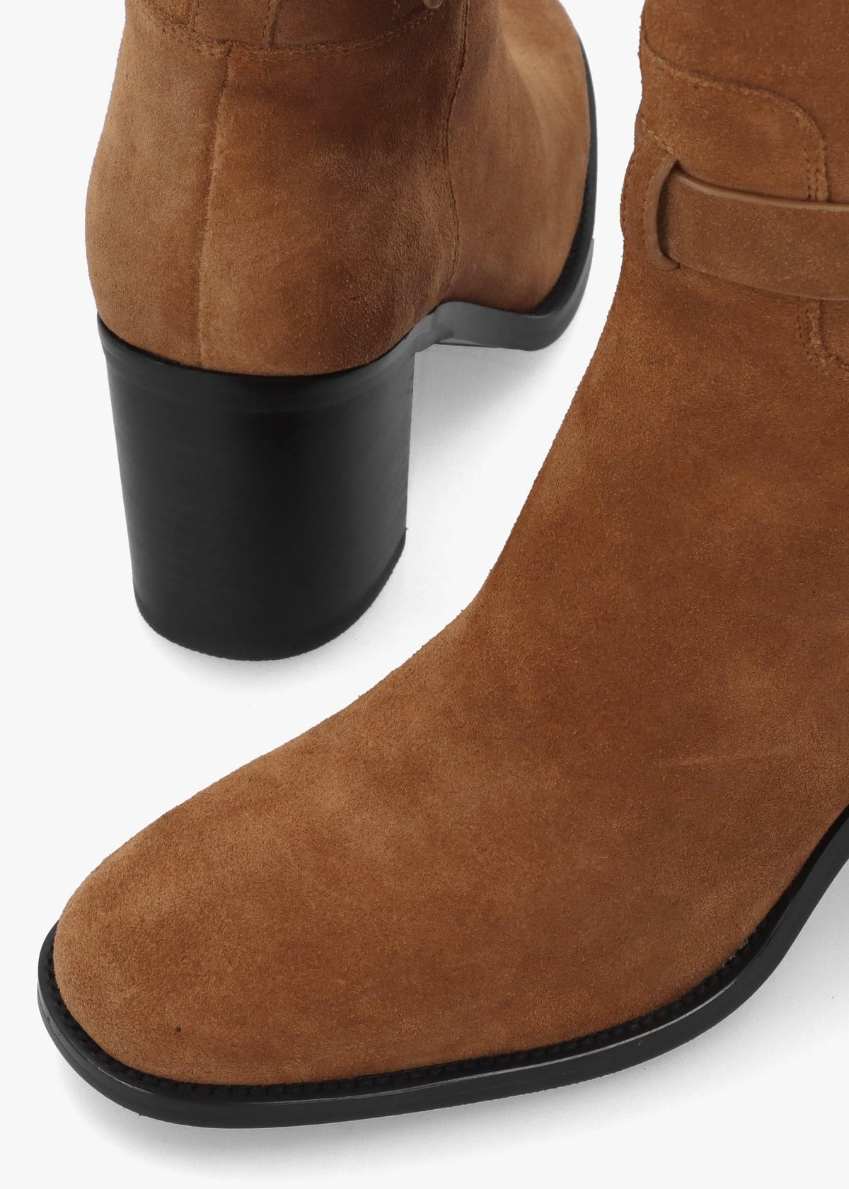 DANIEL Spartan Tan Suede Ankle Strap Block Heel Knee Boots