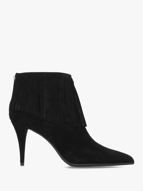 Daniel Stelle Black Suede Fringed Heeled Ankle Boots