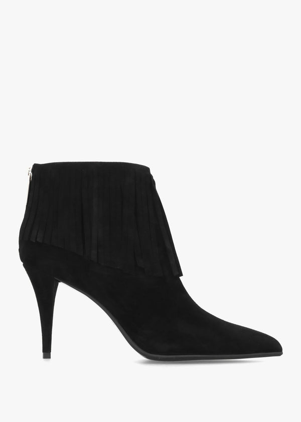 Daniel Stelle Black Suede Fringed Heeled Ankle Boots