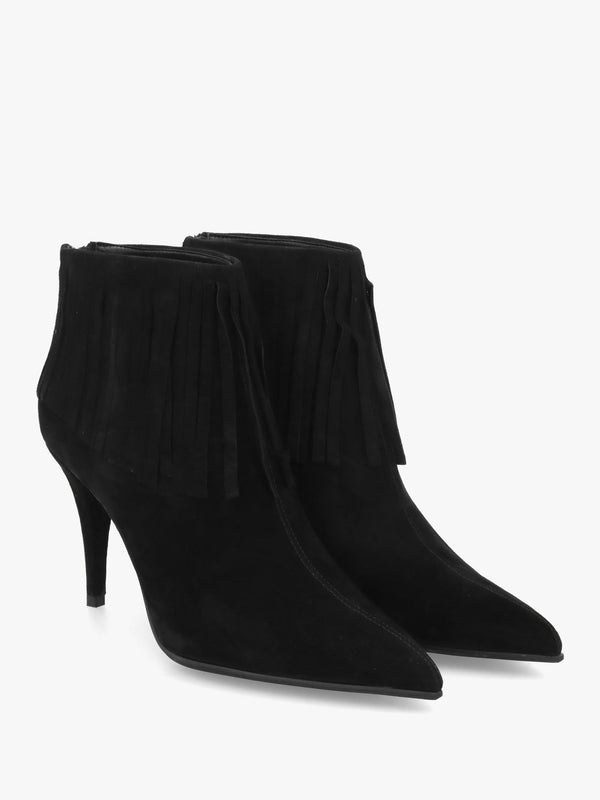 Daniel Stelle Black Suede Fringed Heeled Ankle Boots