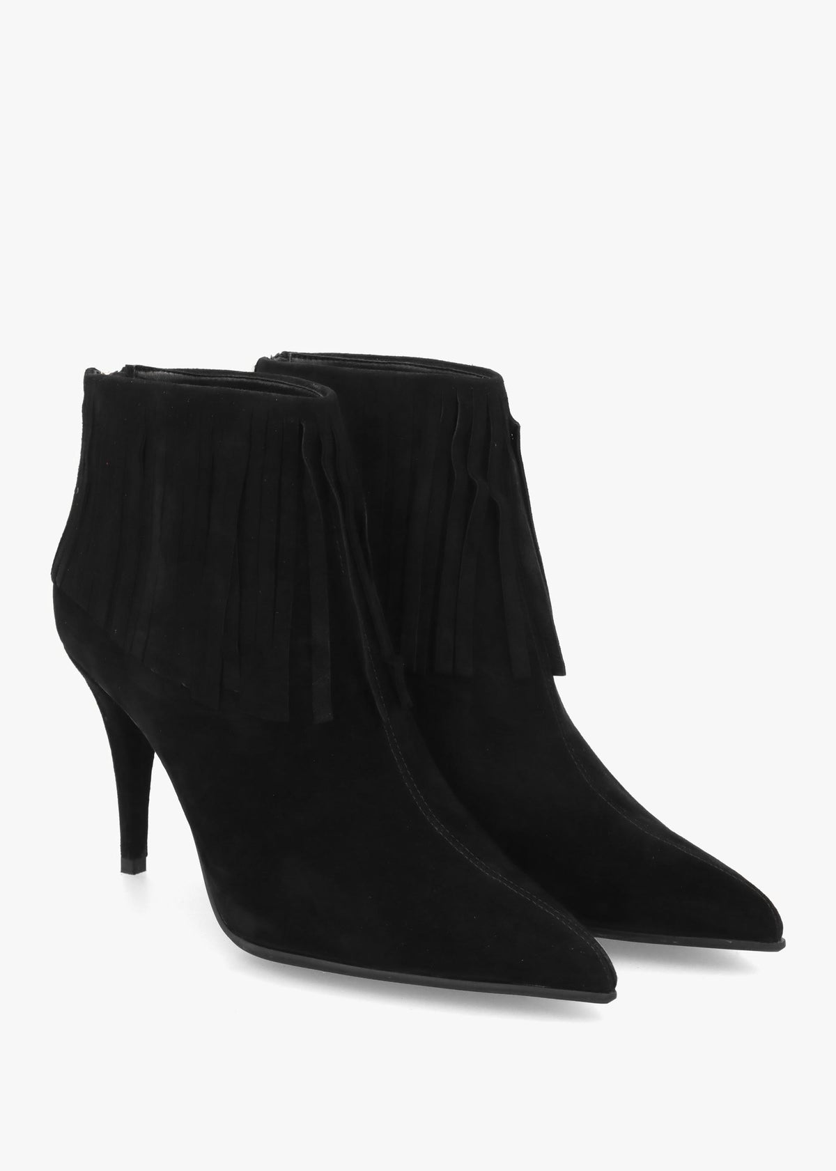 Daniel Stelle Black Suede Fringed Heeled Ankle Boots