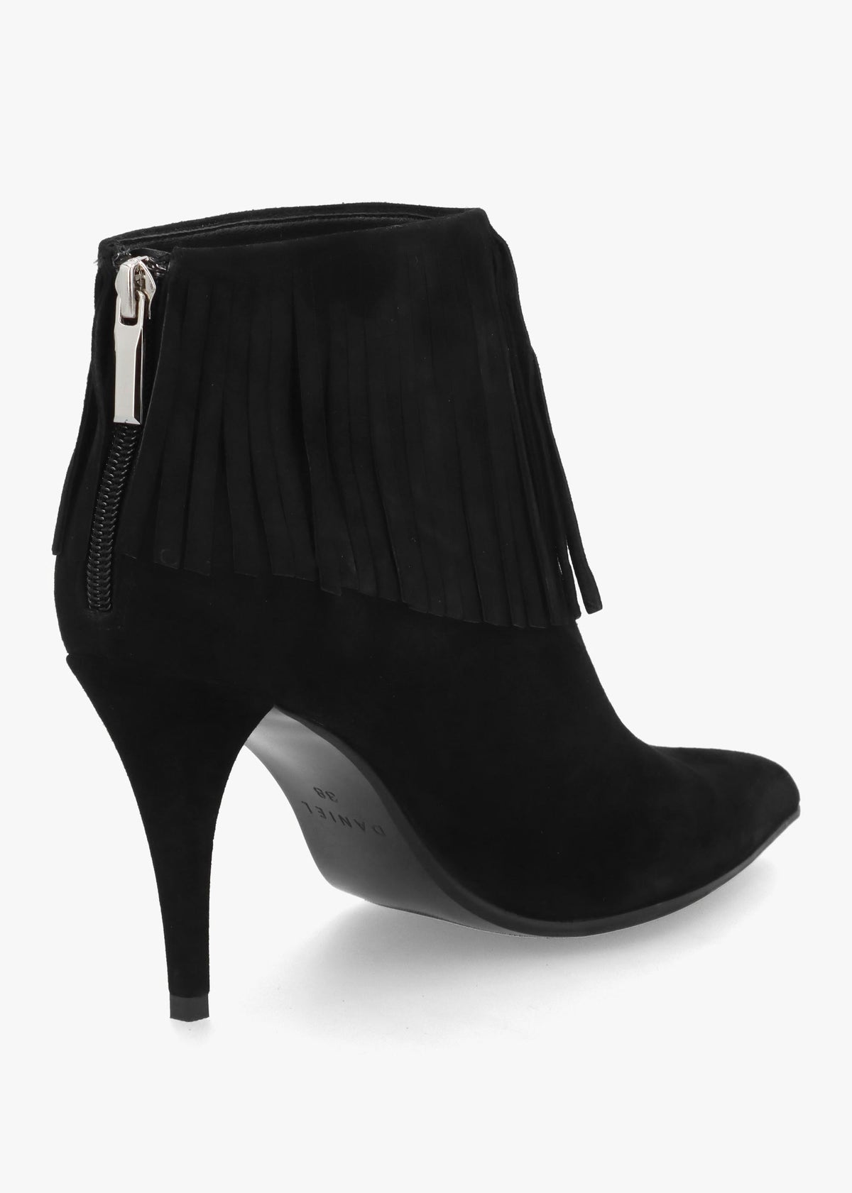 Daniel Stelle Black Suede Fringed Heeled Ankle Boots