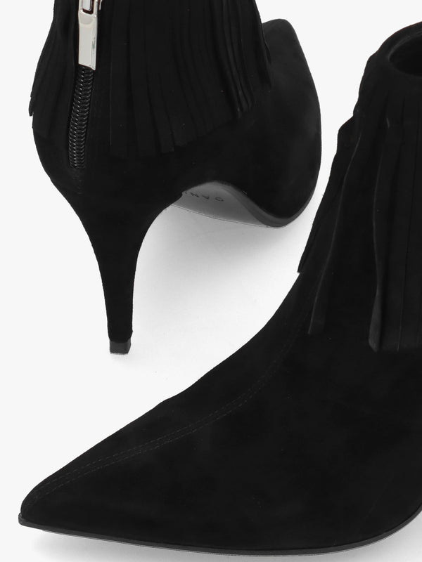 Daniel Stelle Black Suede Fringed Heeled Ankle Boots
