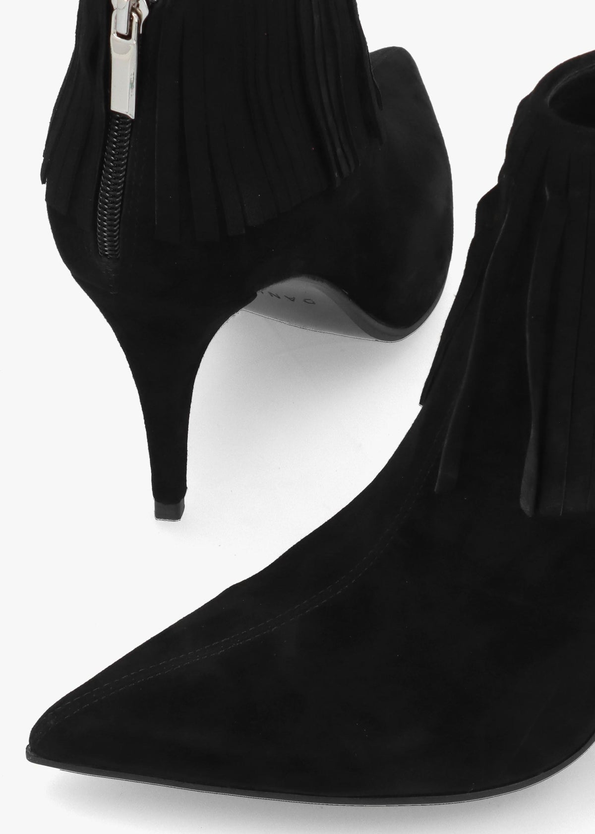 Daniel Stelle Black Suede Fringed Heeled Ankle Boots