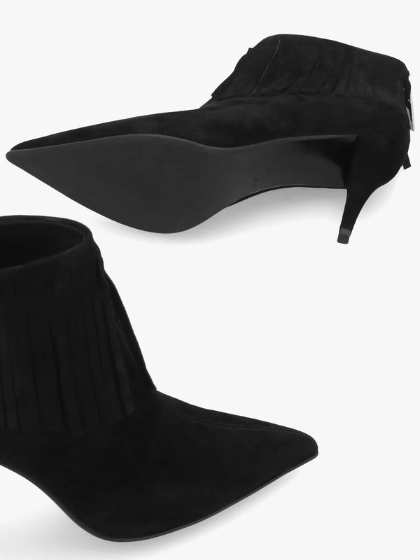 Daniel Stelle Black Suede Fringed Heeled Ankle Boots