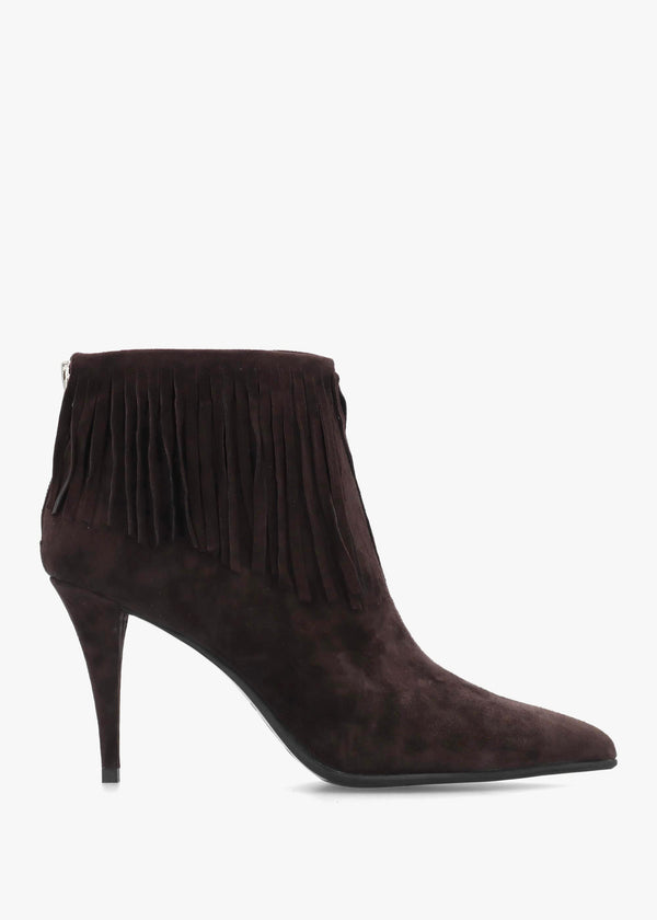 Daniel Stelle Brown Suede Fringed Heeled Ankle Boots