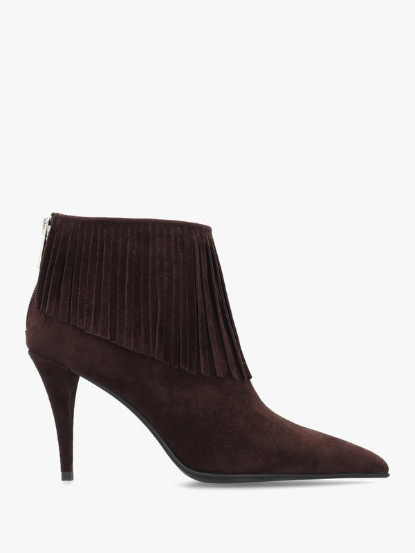 Stelle Brown Suede Fringed Heeled Ankle Boots