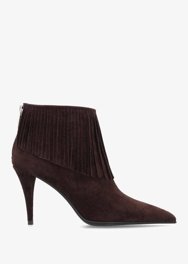 Stelle Brown Suede Fringed Heeled Ankle Boots