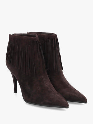 Daniel Stelle Brown Suede Fringed Heeled Ankle Boots