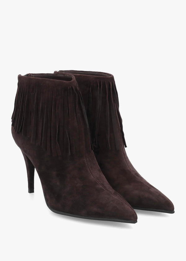 Daniel Stelle Brown Suede Fringed Heeled Ankle Boots
