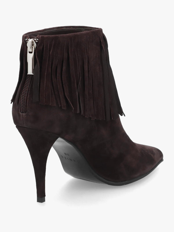 Daniel Stelle Brown Suede Fringed Heeled Ankle Boots