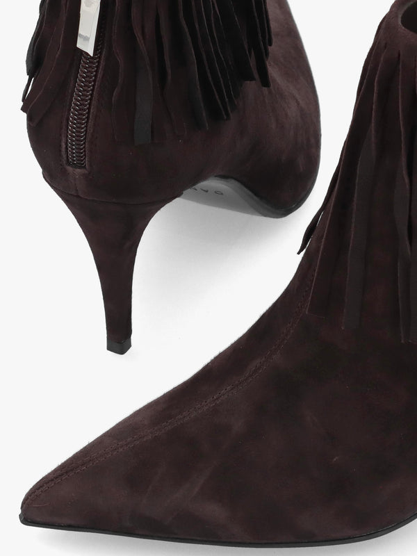 Daniel Stelle Brown Suede Fringed Heeled Ankle Boots