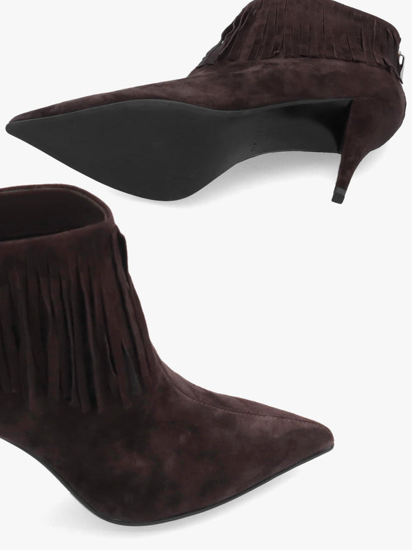 Daniel Stelle Brown Suede Fringed Heeled Ankle Boots
