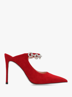 DANIEL Studio Mary Red Suede Embellished Heeled Mule Court Shoes