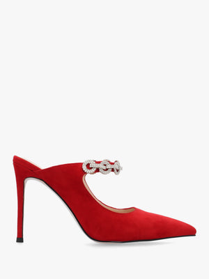Studio Mary Red Suede Embellished Heeled Mule Court Shoes