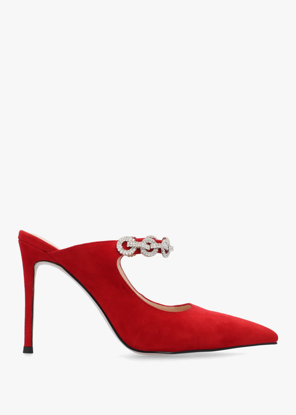 Studio Mary Red Suede Embellished Heeled Mule Court Shoes