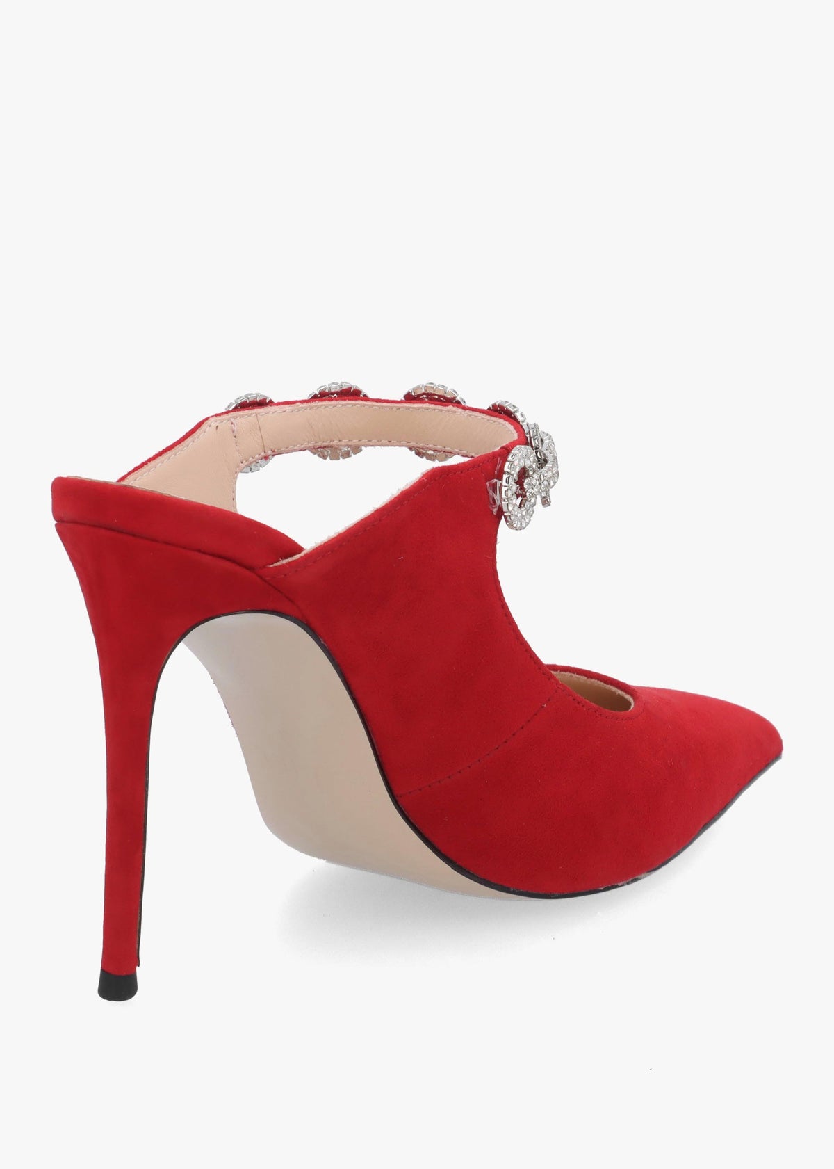 DANIEL Studio Mary Red Suede Embellished Heeled Mule Court Shoes